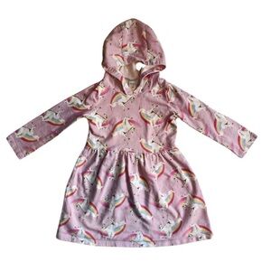 Carter's Girl's Hooded Unicorn Rainbow Cotton Long Sleeve Dress Size 4 GUC